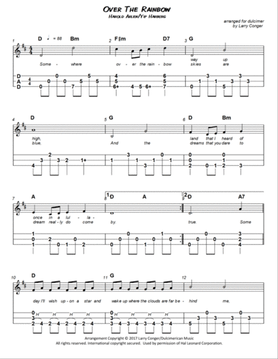 Over The Rainbow (from The Wizard Of Oz) Dulcimer scores gallery preview page 2