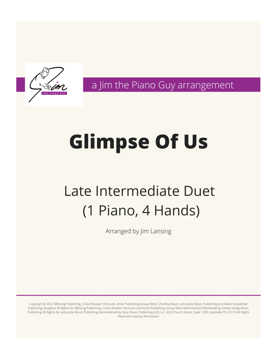 Glimpse Of Us Piano Method scores gallery preview page 1