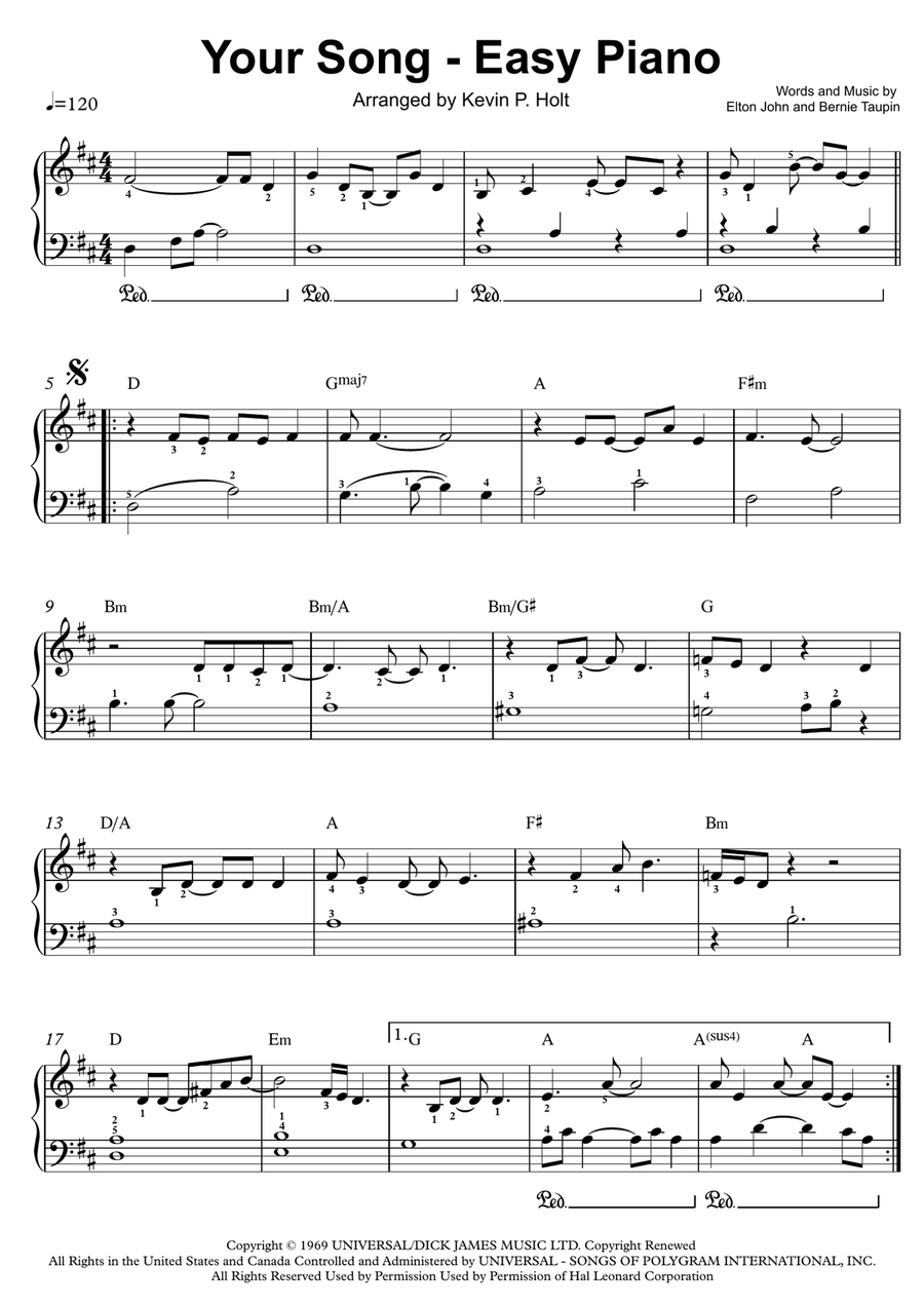 Your Song Easy Piano scores gallery preview page 1