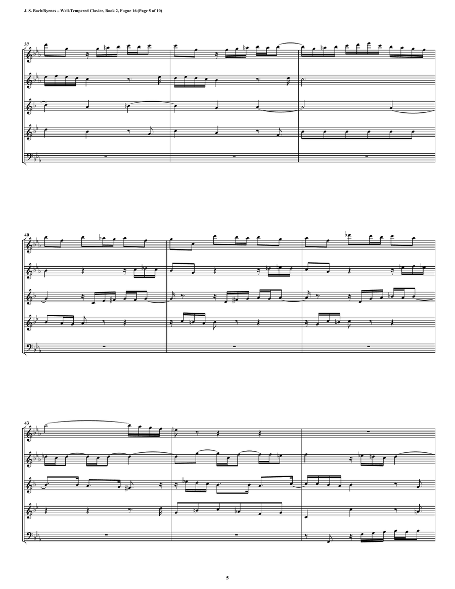 Fugue 16 from Well-Tempered Clavier, Book 2 (Woodwind Quintet) Woodwind Quintet scores gallery preview page 5