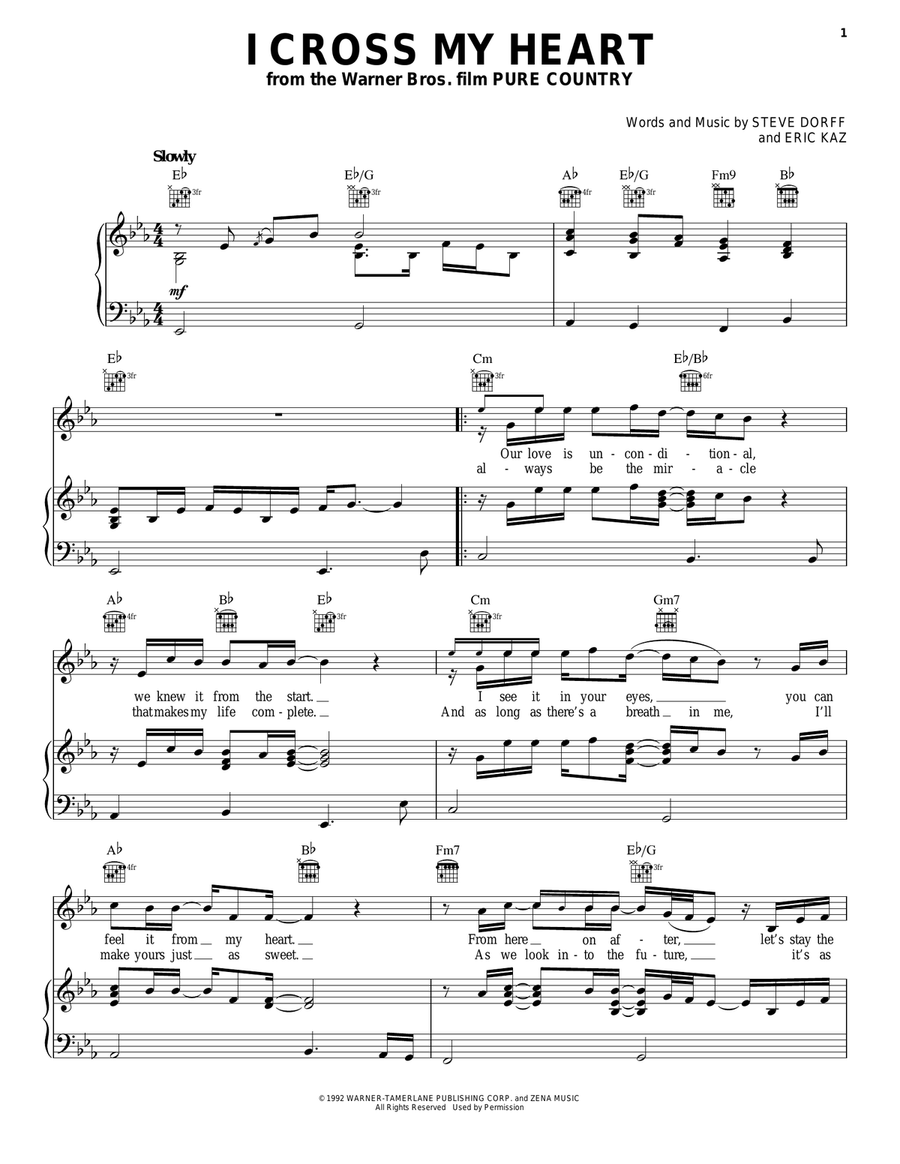 I Cross My Heart Piano, Vocal, Guitar scores gallery preview page 1
