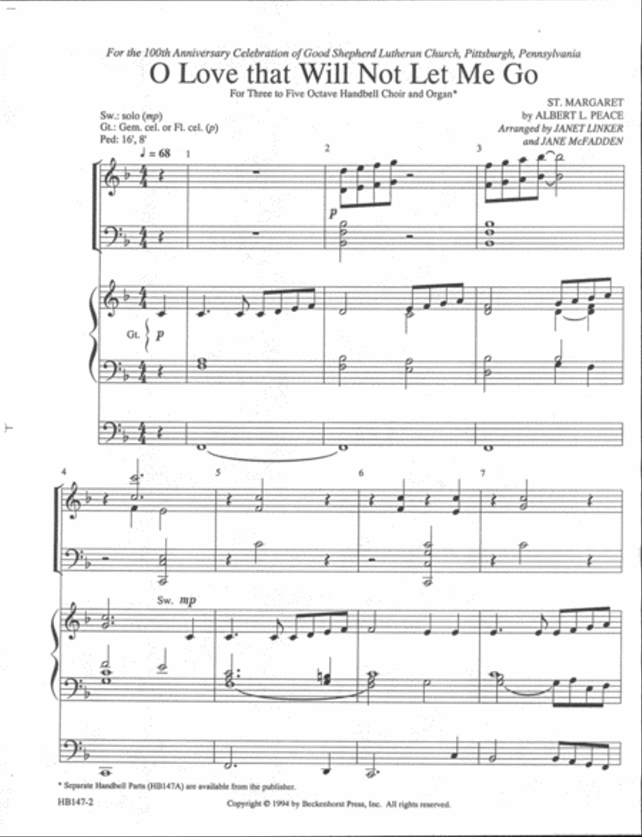 O Love That Will Not Let Me Go - full score Handbell Choir scores gallery preview page 2