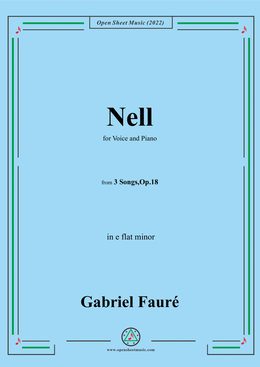 Fauré-Nell,in e flat minor,Op.18 No.1,from '3 Songs,Op.18' Voice scores gallery preview page 1