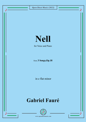 Book cover for Fauré-Nell,in e flat minor,Op.18 No.1,from '3 Songs,Op.18'