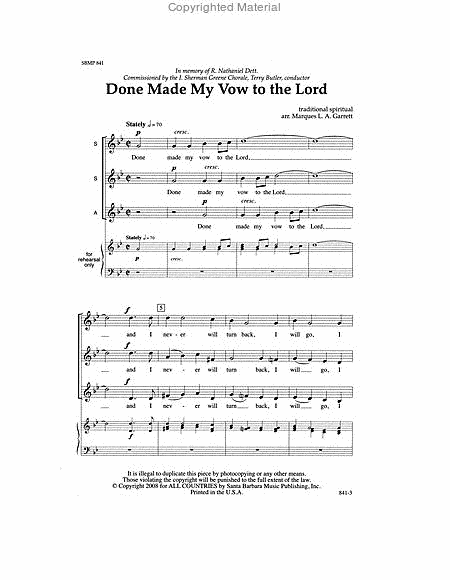 Done Made My Vow to the Lord - SATB divisi Octavo image number null