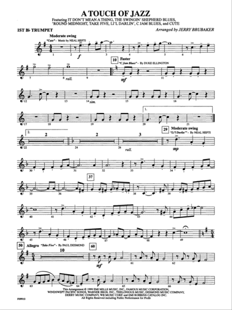 A Touch of Jazz: 1st B-flat Trumpet Full Orchestra scores gallery preview page 1