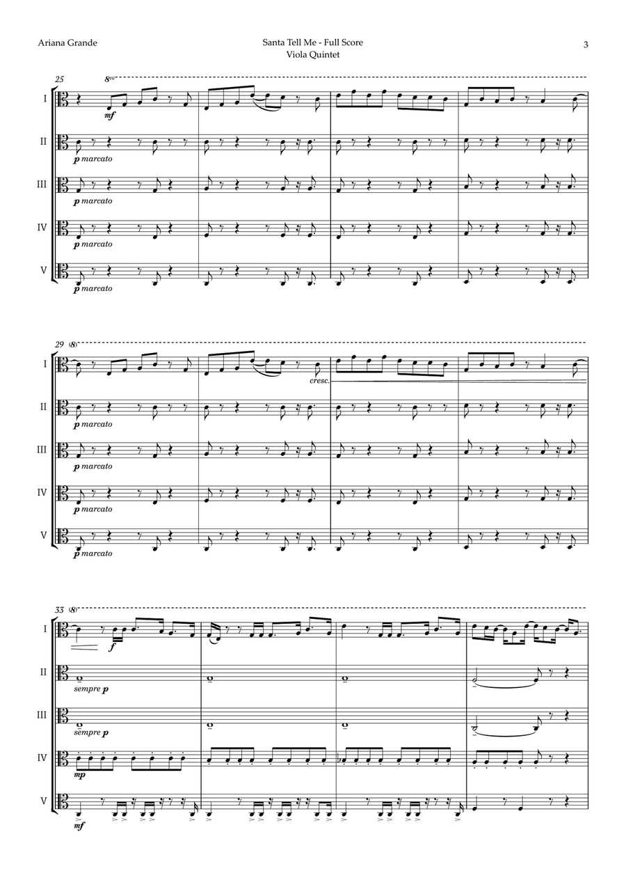 Santa Tell Me String Quintet scores gallery preview page 3