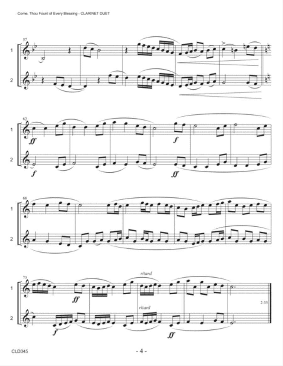 COME THOU FOUNT OF EVERY BLESSING - CLARINET DUET (unaccompanied) Clarinet Duet scores gallery preview page 4