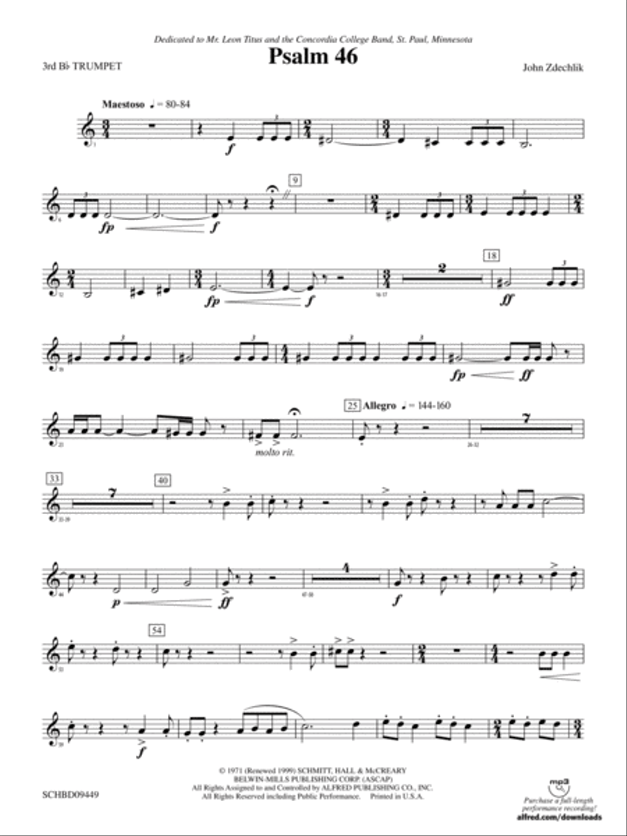 Psalm 46: 3rd B-flat Trumpet Concert Band scores gallery preview page 1