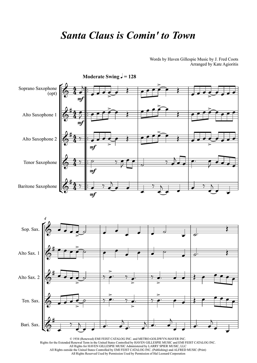 Santa Claus Is Comin' To Town Saxophone Quartet scores gallery preview page 4