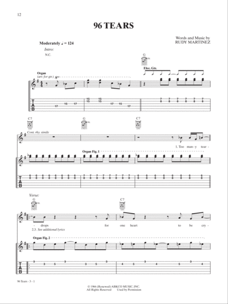 96 Tears Guitar Tablature scores gallery preview page 1