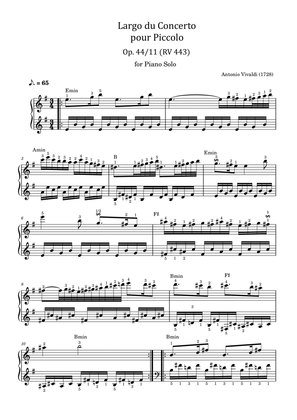 Book cover for Vivaldi - Recorder Concerto in C major, RV 443 - 2. Largo In E Minor for Piano Solo Original
