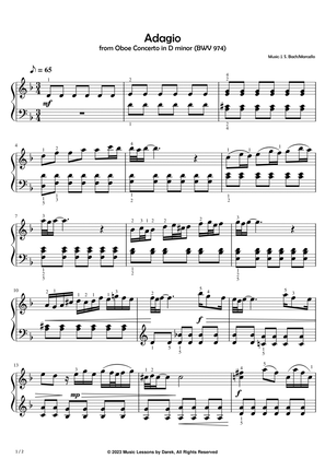 Adagio (BWV 565) (EASY PIANO) from Oboe Concerto in D minor (BWV 974) [J. S. Bach/Marcello]