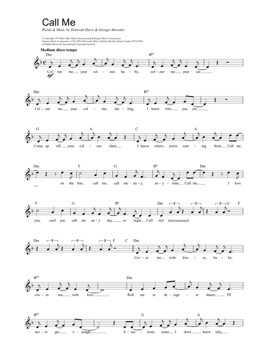 Call Me Call Me Piano scores gallery preview page 1