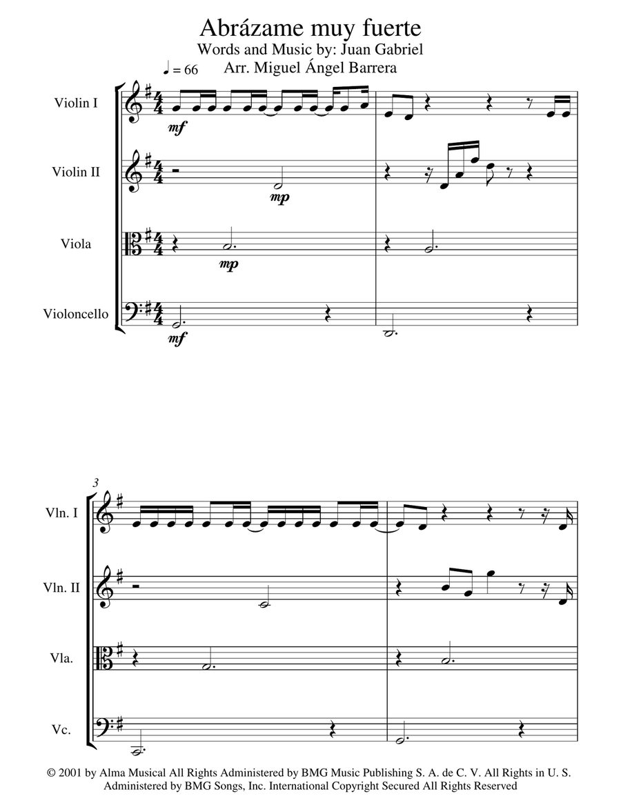 Abrazame Muy Fuerte String Quartet scores gallery preview page 3