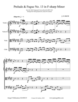 BACH: Prelude & Fugue No. 13 in F-sharp Major, BWV 882 for String Quartet