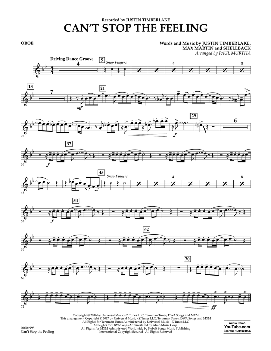 Can't Stop the Feeling - Oboe