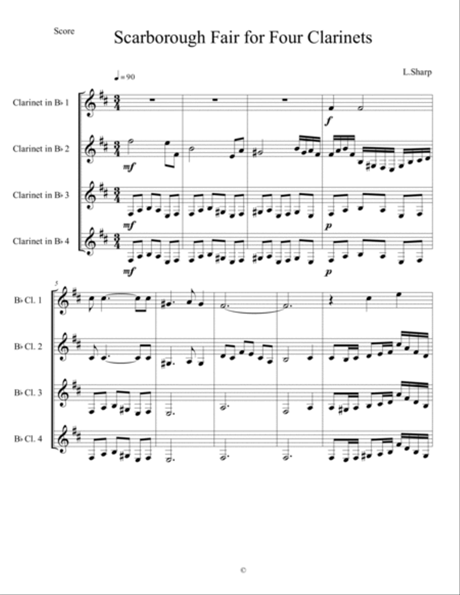 Scarborough Fair/canticle Woodwind Quartet scores gallery preview page 1