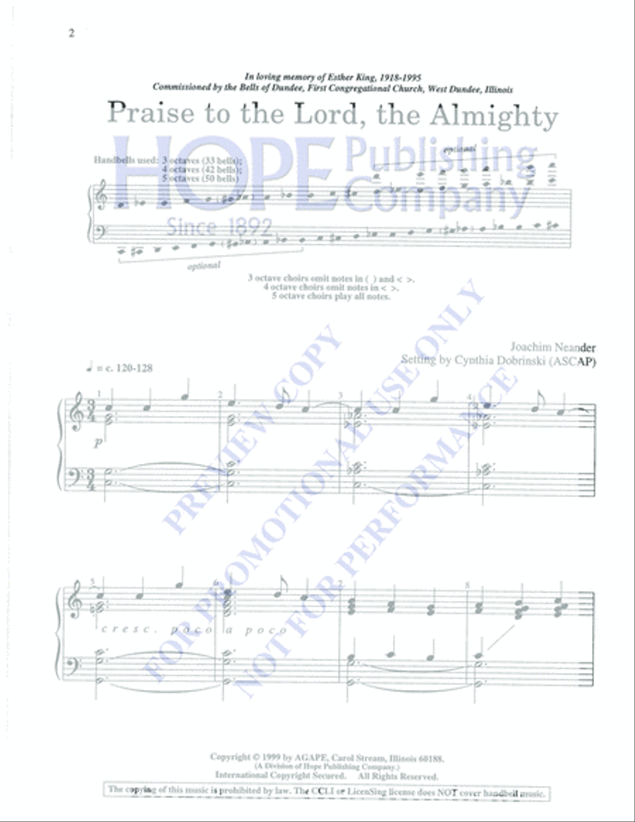 Praise to the Lord, the Almighty 5-Octaves scores gallery preview page 2