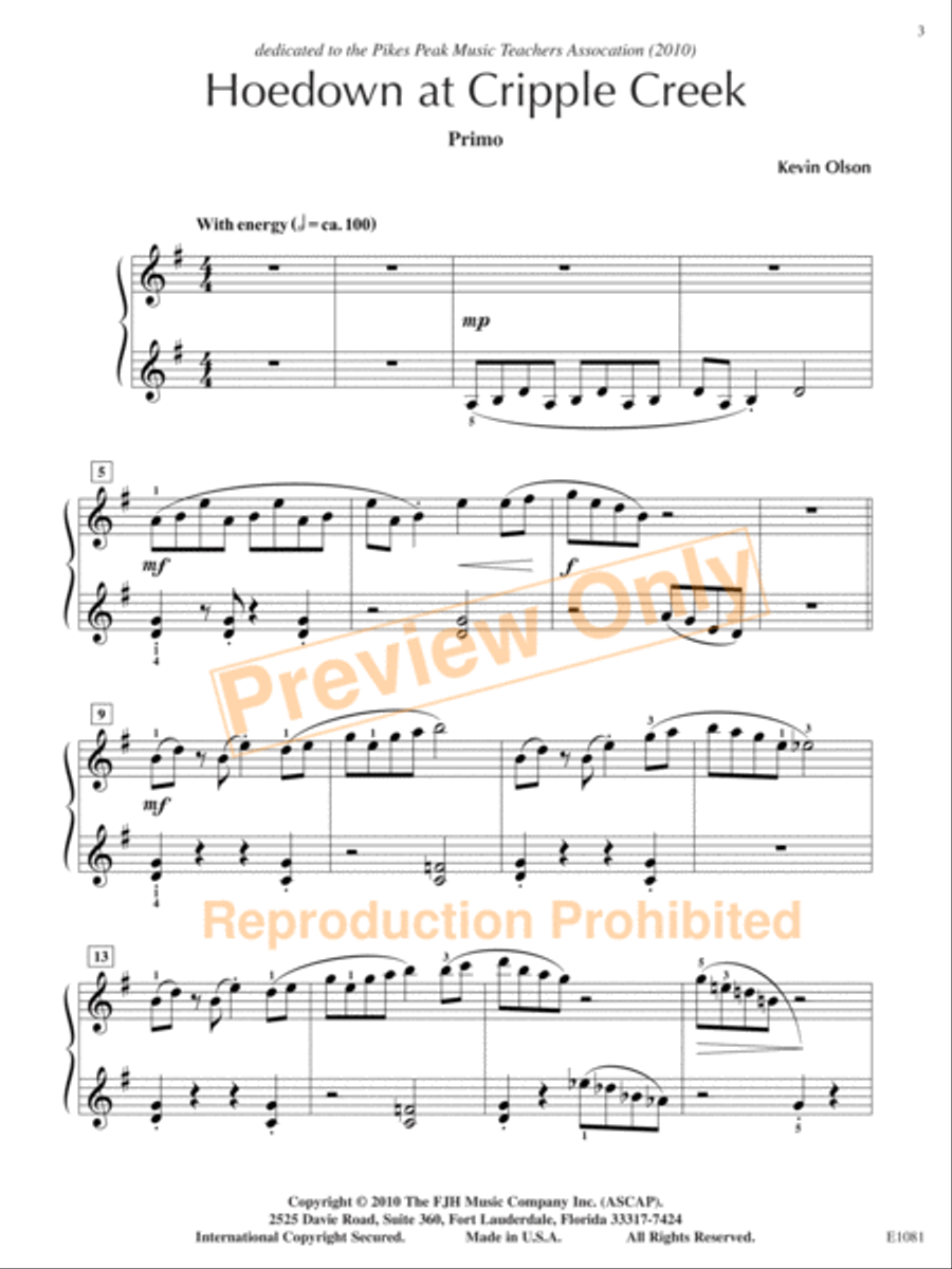 Hoedown at Cripple Creek Piano Solo scores gallery preview page 4