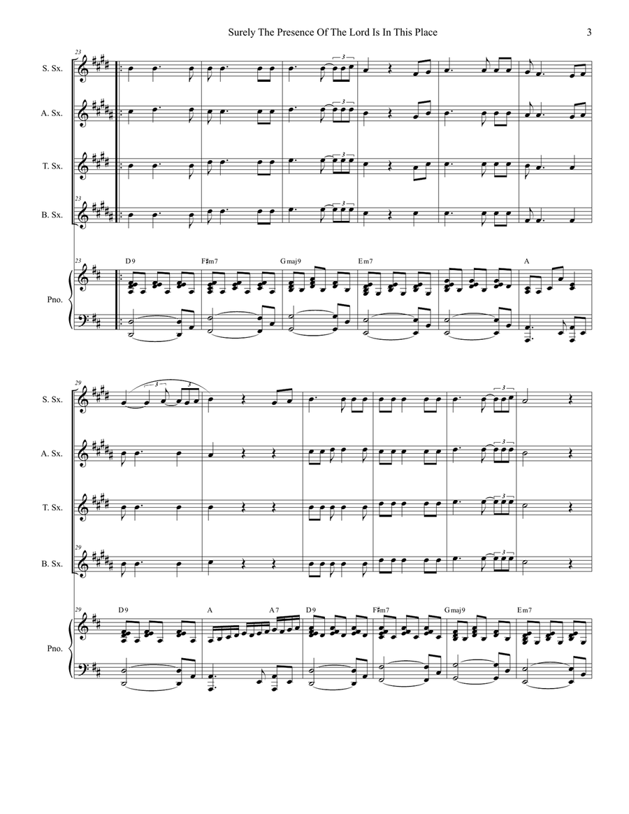 Surely The Presence Of The Lord Is In This Place Saxophone Quartet scores gallery preview page 3