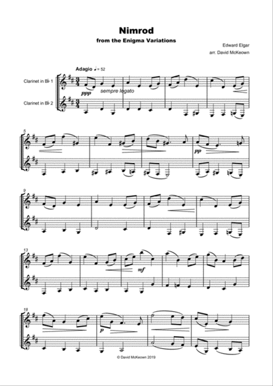Nimrod, from the Enigma Variations by Elgar, Clarinet Duet Clarinet Duet scores gallery preview page 2