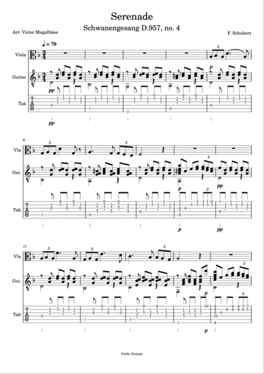 Serenade - F. Schubert - Viola Solo and Guitar Accompagnement String Duet scores gallery preview page 2
