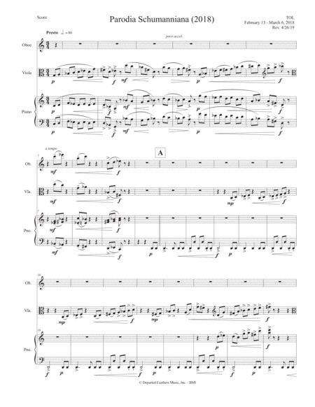 Parodia Schumanniana (2018) for oboe, viola and piano