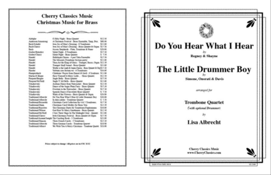Do You Hear What I Hear/Little Drummer Boy for 4 Trombones w opt. Drums Trombone Quartet scores gallery preview page 1