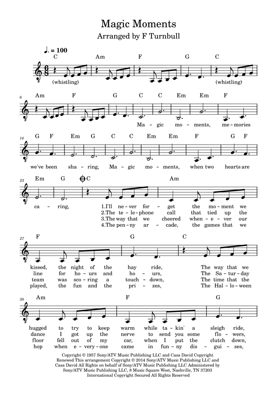 Magic Moments Magic Moments Piano, Vocal, Guitar scores gallery preview page 1