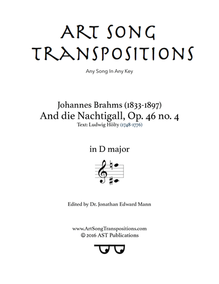 BRAHMS: An die Nachtigall, Op. 46 no. 4 (transposed to D major)