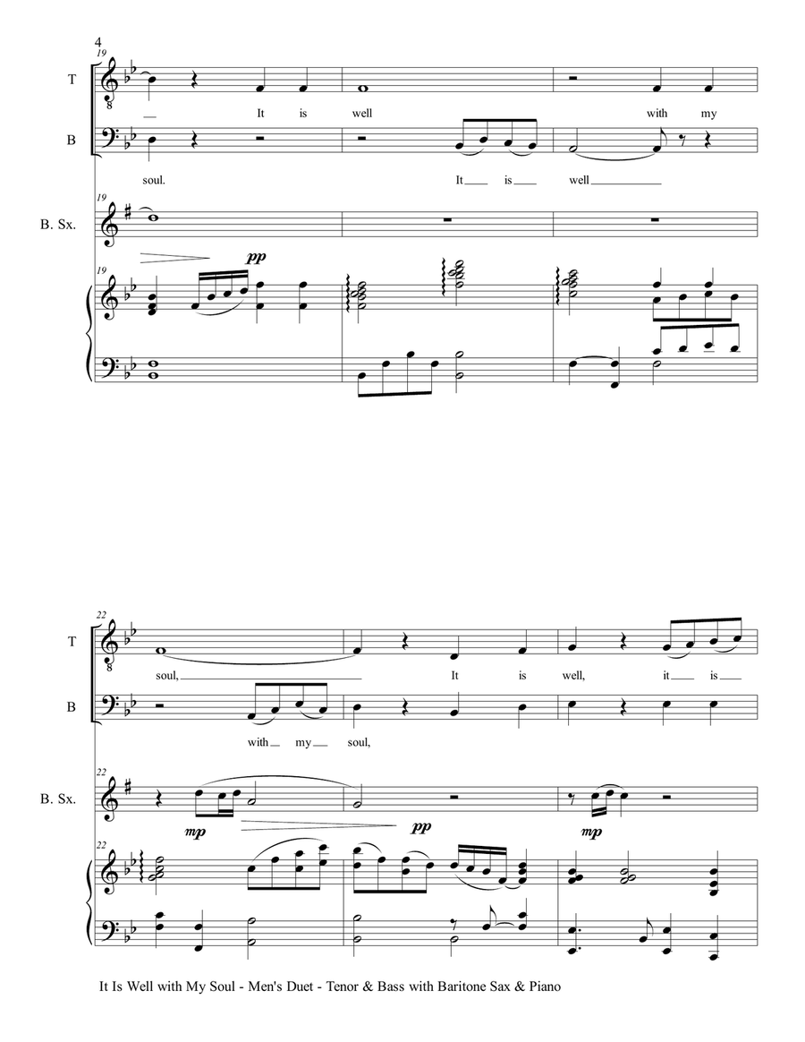 IT IS WELL WITH MY SOUL (Men's Duet - Tenor Voice, Bass Voice) with Baritone Sax & Piano Small Ensemble scores gallery preview page 5