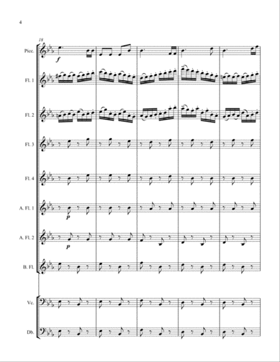 Italian Polka by Sergei Rachmaninoff arranged for flute choir - Pic, 4 C flutes, 2 alto lutes, bass Flute Choir scores gallery preview page 5