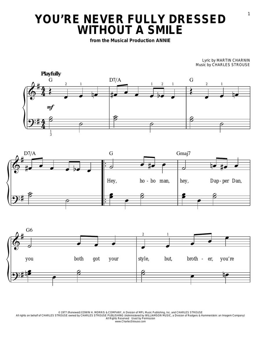 You're Never Fully Dressed Without A Smile Easy Piano scores gallery preview page 1