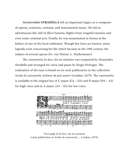 STRADELLA Alessandro: So ben, che mi saettano, canzonetta for Voice and Piano (C major) image number null