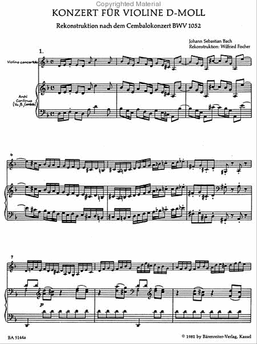 Concerto for Violin, Strings and Basso Continuo in D minor Violin Solo scores gallery preview page 3