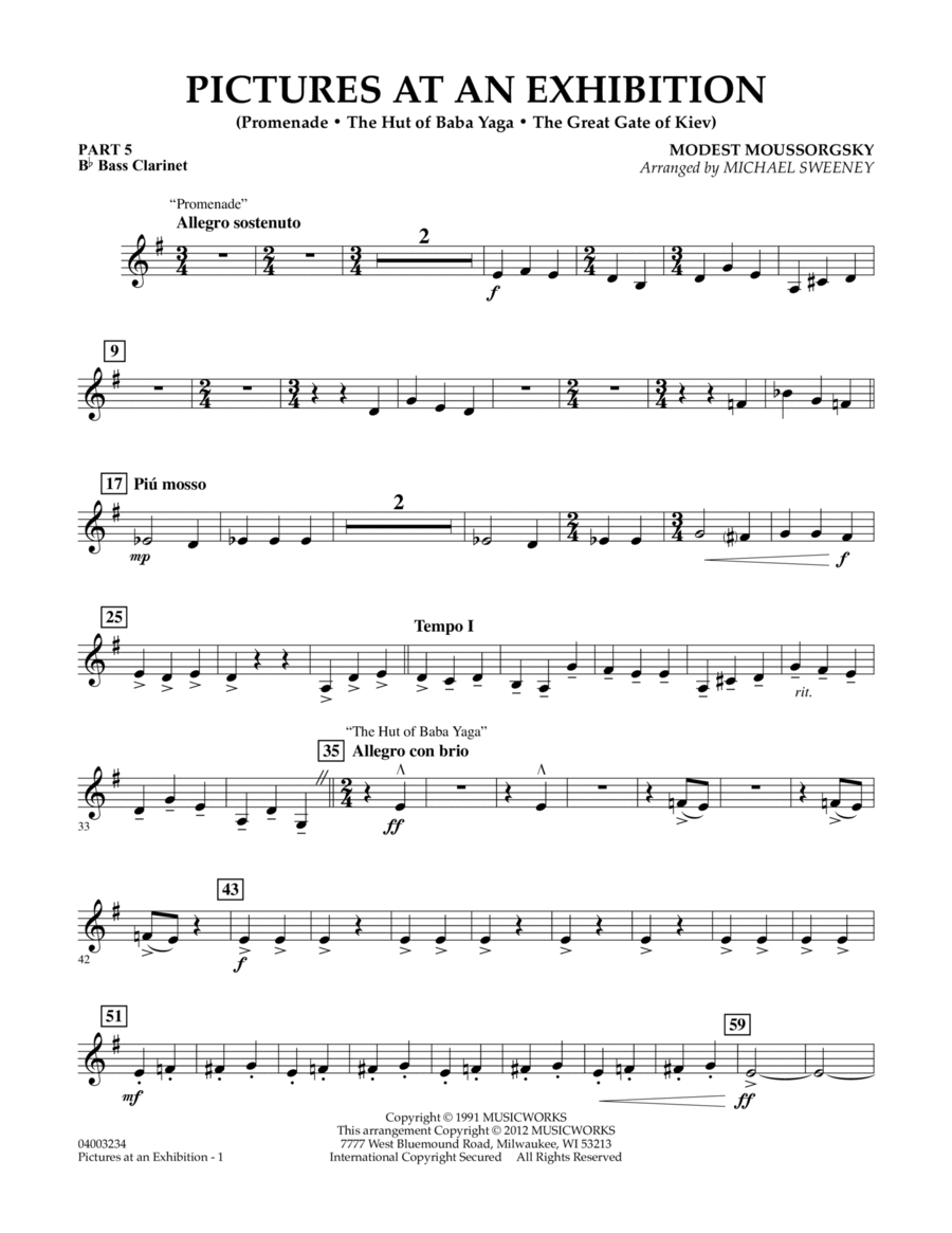 Pictures At An Exhibition (Excerpts) - Pt.5 - Bb Bass Clarinet Concert Band scores gallery preview page 1