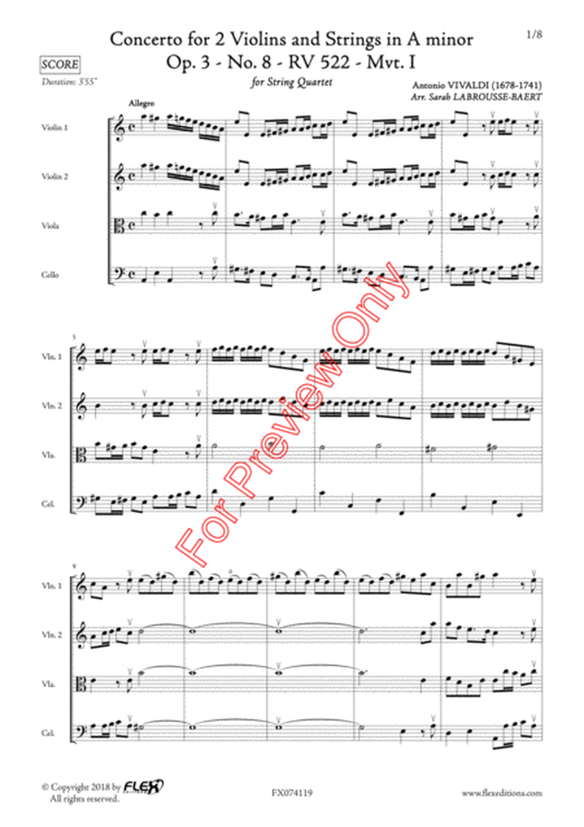 Concerto For 2 Violins And Strings In A Minor Op. 3 No. 8 Rv 522 Mvt. I image number null