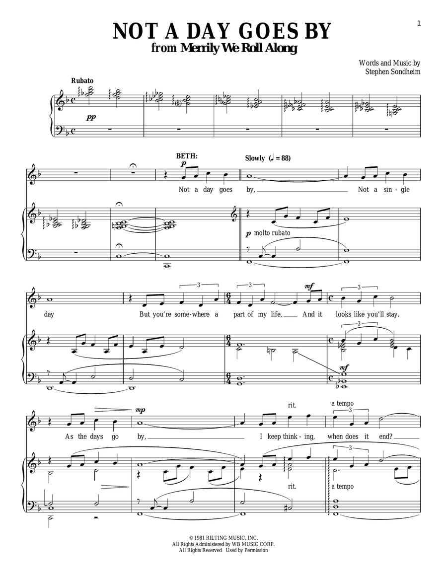 Not A Day Goes By Piano, Vocal scores gallery preview page 1