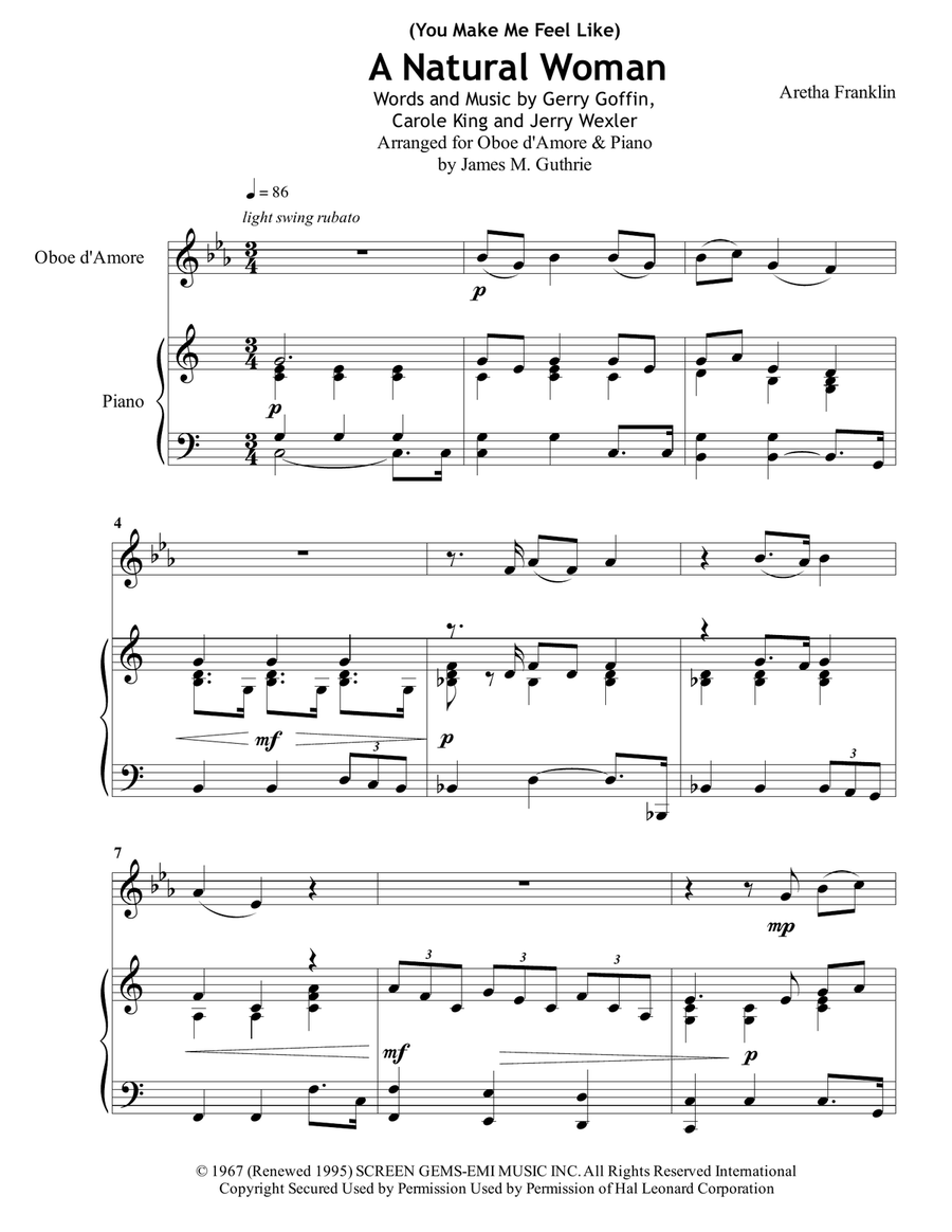 (You Make Me Feel Like) A Natural Woman Oboe scores gallery preview page 1