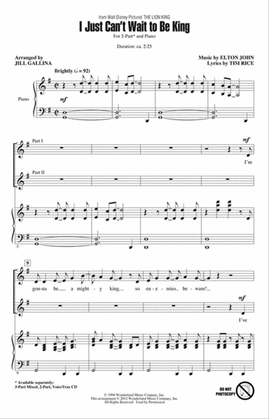 I Just Can't Wait to Be King 2-Part scores gallery preview page 2