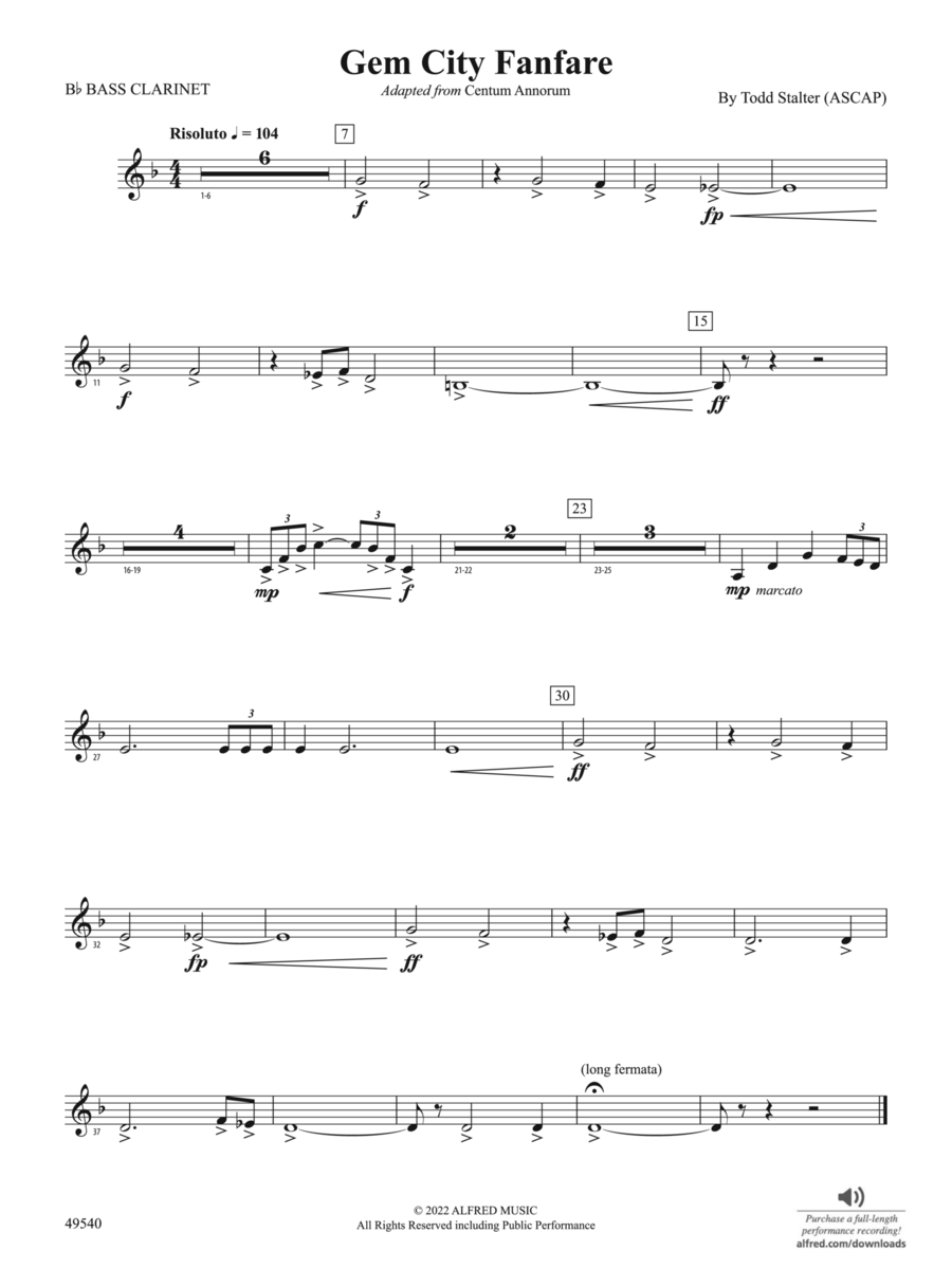 Gem City Fanfare: B-flat Bass Clarinet Concert Band scores gallery preview page 1