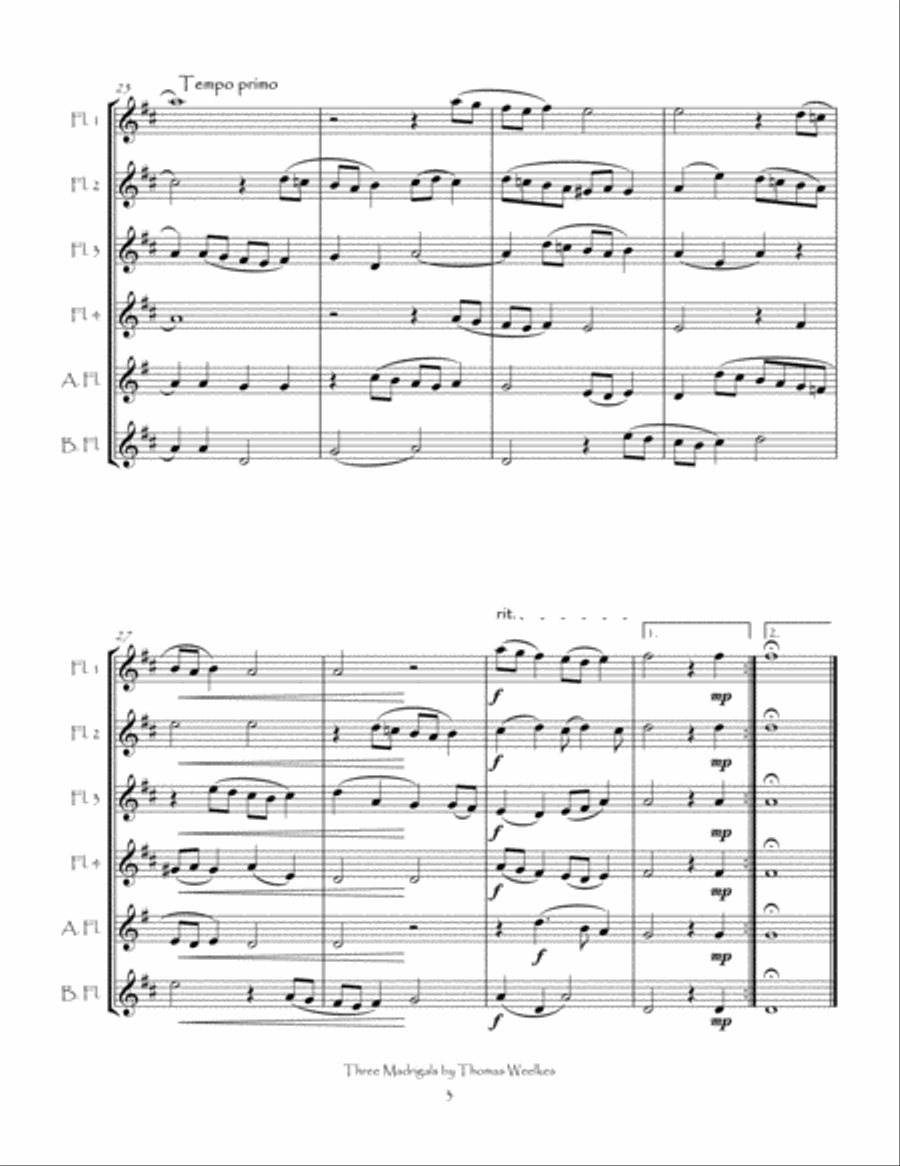 Three Weelkes Madrigals for Flute Choir Flute Choir scores gallery preview page 5