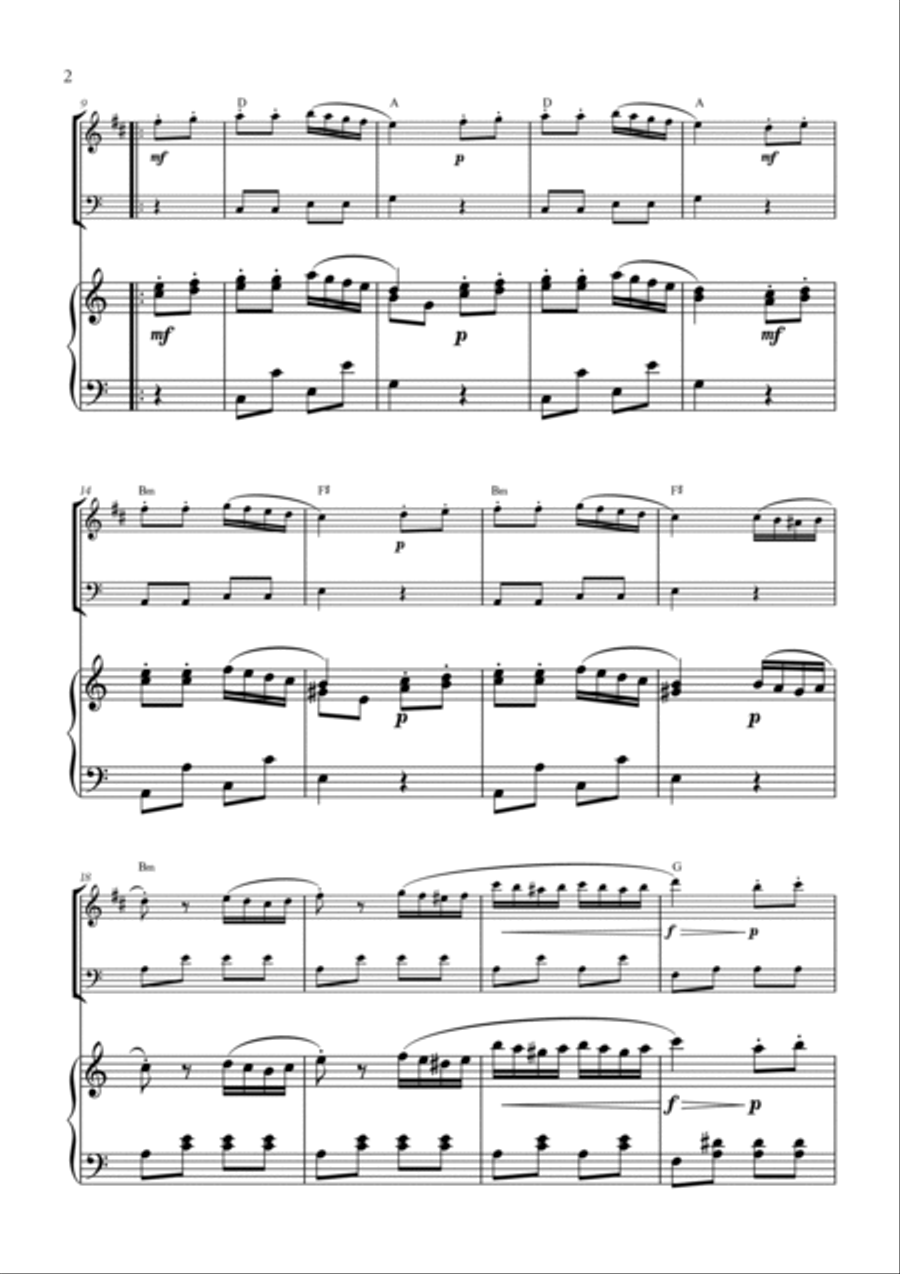 W. A. Mozart - Turkish March (Alla Turca) (with chords) for Trumpet in Bb, Cello and Piano Trumpet Duet scores gallery preview page 2