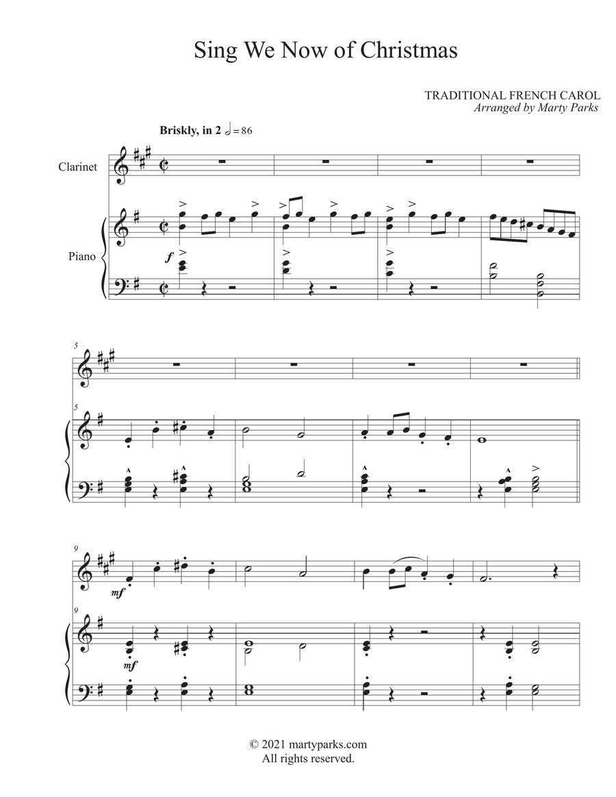 Sing We Now of Christmas (Clarinet-Piano) Clarinet Solo scores gallery preview page 1
