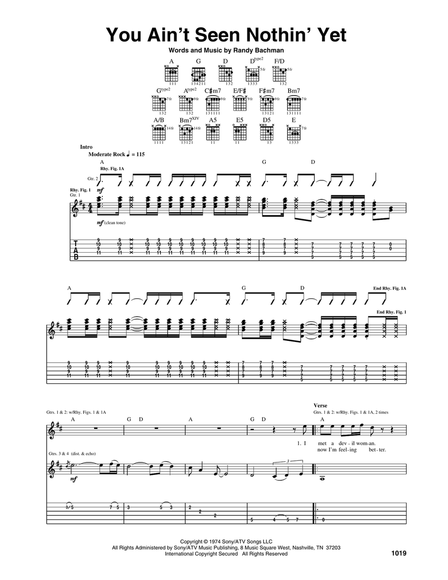 You Ain't Seen Nothin' Yet Acoustic Guitar scores gallery preview page 1