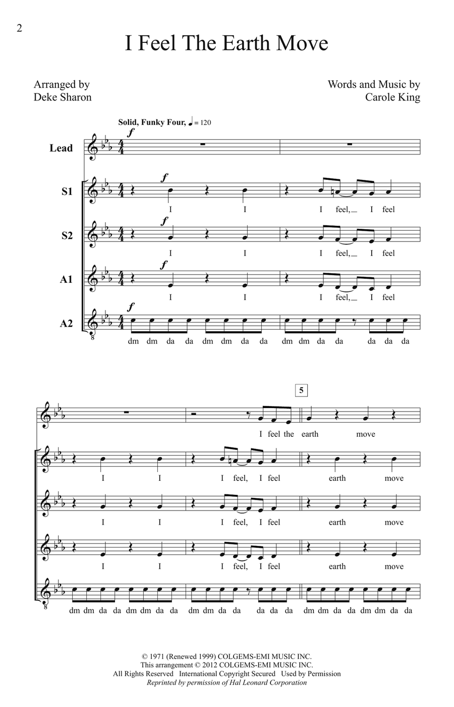 I Feel The Earth Move SSAA scores gallery preview page 1