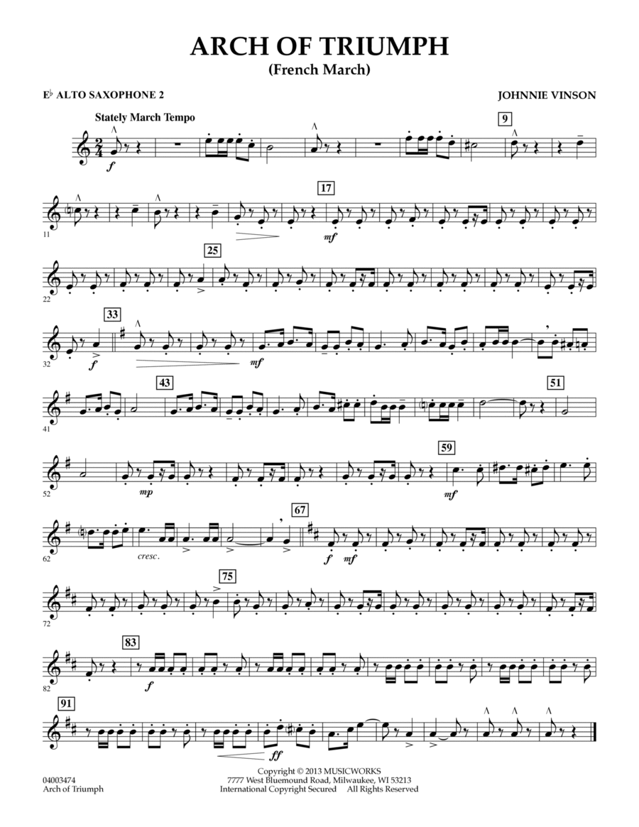 Arch of Triumph (French March) - Eb Alto Saxophone 2 Concert Band scores gallery preview page 1