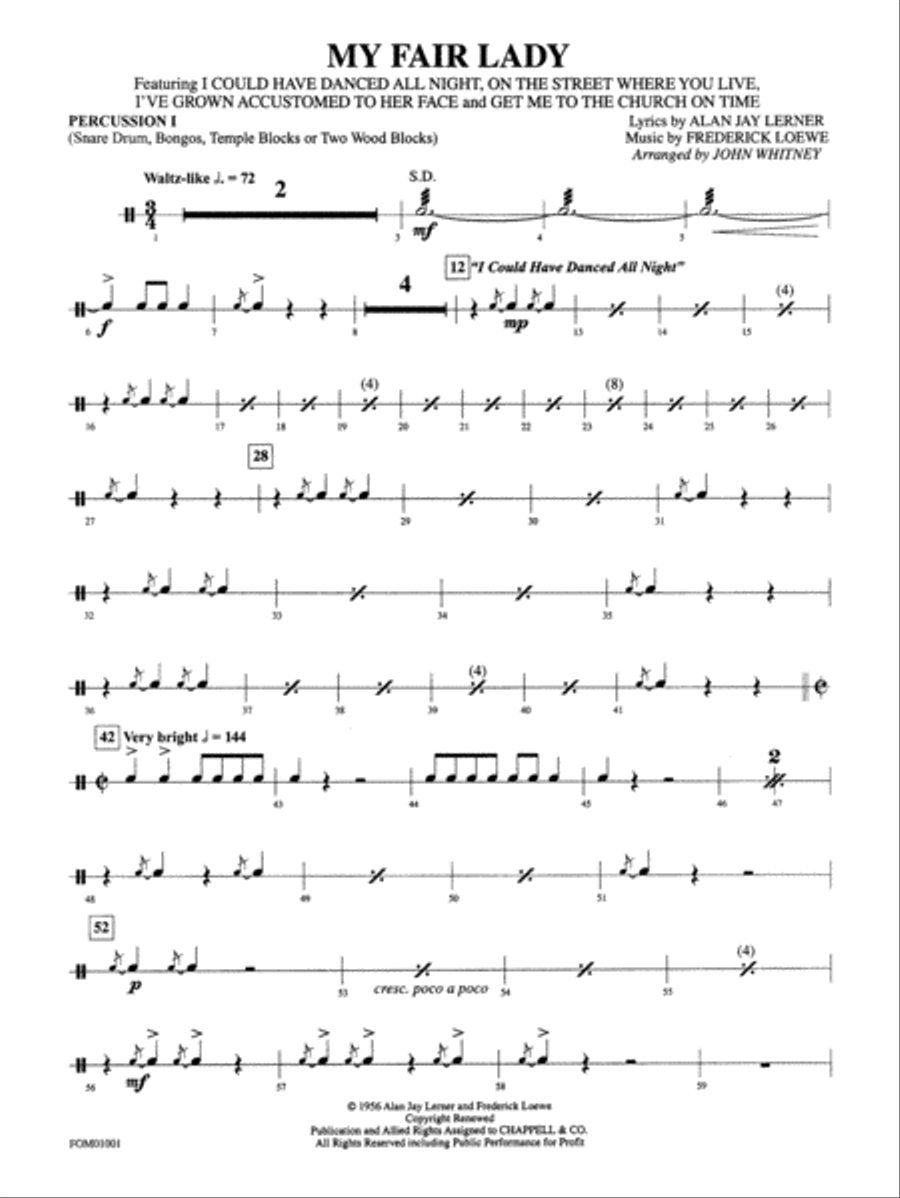 My Fair Lady (Medley): 1st Percussion Full Orchestra scores gallery preview page 1