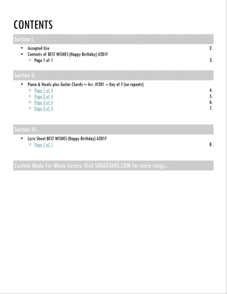 BEST WISHES (Happy Birthday) - A201F Piano, Vocal, Guitar scores gallery preview page 3